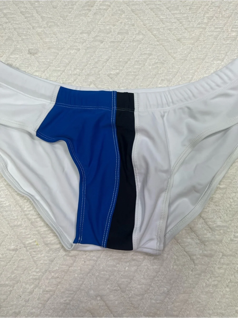 UXH Men's Colorblock Swim Briefs in White and Blue